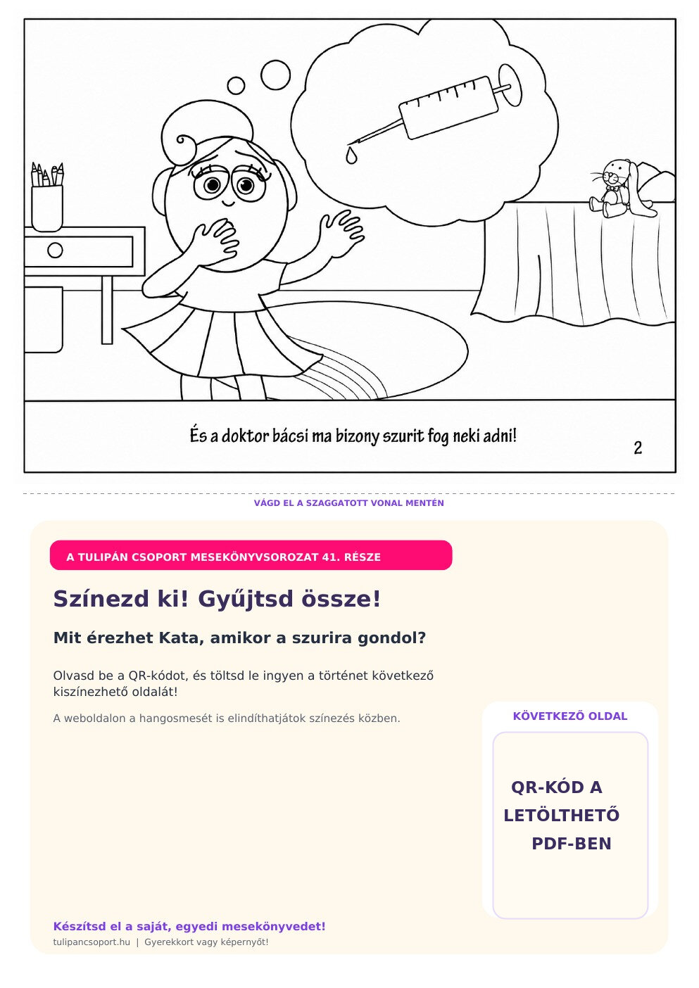 Kata megtudja, hogy szurit kap – ingyenes nyomtatható színező óvodásoknak